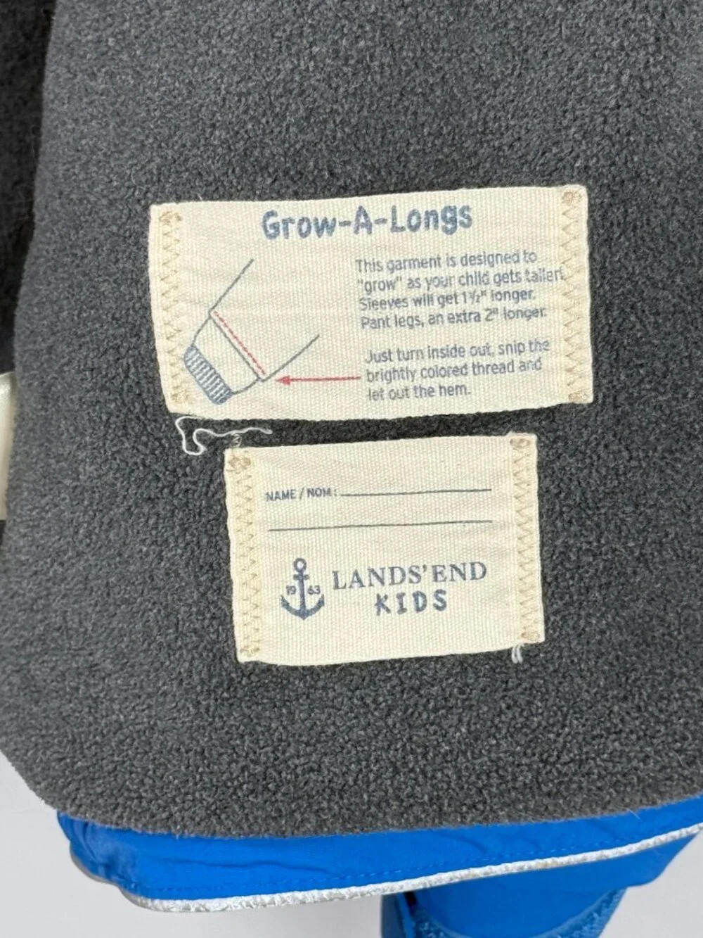 Lands' End Parka Coat Size XL 18-20 Blue Hooded Insulated Grow-A-Long Sleeves